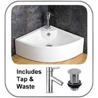 Prato Large 65.6cm Counter Mounted Corner Sink with Mono Tap and Basin Waste