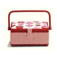 Prym Muffin & Hearts Print Sewing Basket 24cm x 16cm x 11cm Red, White & Pink