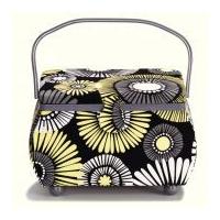 prym flower print large sewing basket black yellow grey