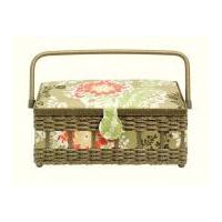 prym floral print medium sewing basket green red