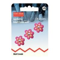 Prym Iron On Embroidered Motif Applique Small Pink Flower With Mirror