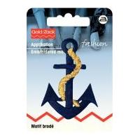 Prym Iron On Embroidered Motif Applique Blue & Gold Anchor