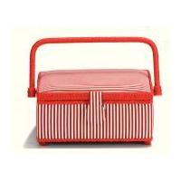 Prym Stripe Print Small Sewing Basket 24cm x 16cm x 11cm Red & White