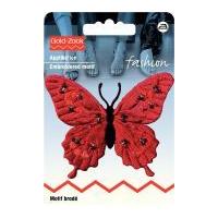 Prym Iron On Embroidered Motif Applique Butterfly With Pearls Red