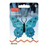Prym Iron On Embroidered Motif Applique Butterfly With Pearls Turquoise