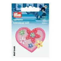Prym Iron On Embroidered Motif Applique Pink Heart With Flowers