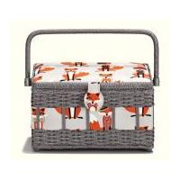 Prym Fox Print Medium Sewing Basket White, Grey & Orange
