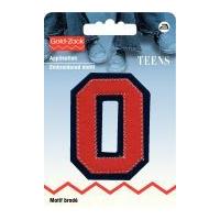 Prym Iron On Embroidered Alphabet Letter Motif Applique Red & Navy Blue - Letter O