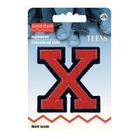 Prym Iron On Embroidered Alphabet Letter Motif Applique Red & Navy Blue - Letter X