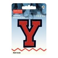 Prym Iron On Embroidered Alphabet Letter Motif Applique Red & Navy Blue - Letter Y