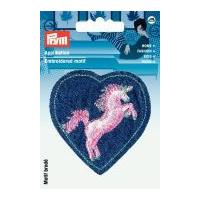 Prym Iron On Embroidered Motif Applique Patch Heart With Unicorn