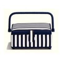prym stripe print small sewing basket 24cm x 16cm x 11cm blue white