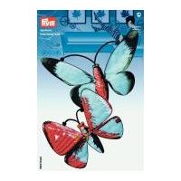 Prym Iron or Sew On Fabric Motif Applique Blue & Red Butterflies