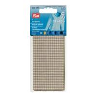 prym iron on checked repair sheet 12cm x 45cm beige white