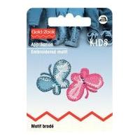 Prym Iron On Embroidered Motif Applique Pink & Blue Butterflies