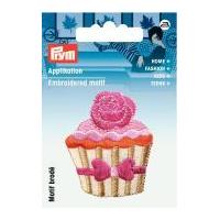 Prym Iron On Embroidered Motif Applique Beige & Pink Cupcake