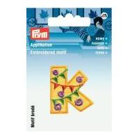 Prym Iron On Embroidered Kids Letter Motif Applique Letter K - Yellow & Multicoloured