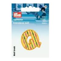Prym Iron On Embroidered Kids Letter Motif Applique Letter Q - Yellow & Multicoloured