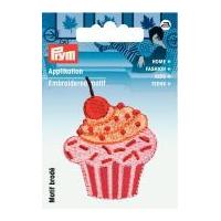 prym iron on embroidered motif applique red pink cupcake