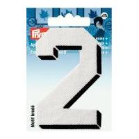 Prym Iron On Embroidered Number Motif Applique Small Number 2 - White