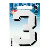 Prym Iron On Embroidered Number Motif Applique Small Number 3 - White