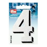 Prym Iron On Embroidered Number Motif Applique Small Number 4 - White