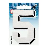 Prym Iron On Embroidered Number Motif Applique Small Number 5 - White