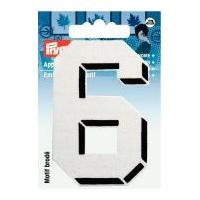 Prym Iron On Embroidered Number Motif Applique Small Number 6 - White