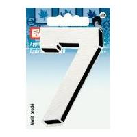 Prym Iron On Embroidered Number Motif Applique Small Number 7 - White