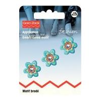 Prym Iron On Embroidered Motif Applique Small Turquoise Flower With Mirror