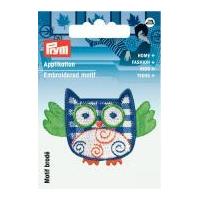 Prym Iron On Embroidered Motif Applique Blue Owl