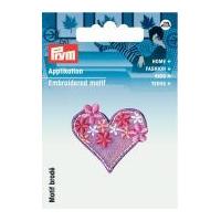 Prym Iron On Embroidered Motif Applique Purple Heart With Flowers