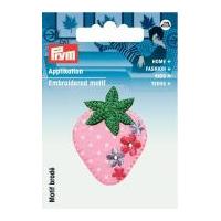 Prym Iron On Embroidered Motif Applique Pink Strawberry With Flowers