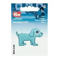 Prym Iron On Embroidered Motif Applique Blue Felt Dog