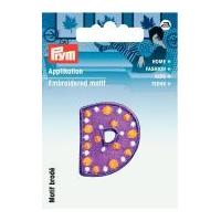 Prym Iron On Embroidered Kids Letter Motif Applique Letter D - Lilac & Multicoloured