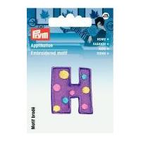 Prym Iron On Embroidered Kids Letter Motif Applique Letter H - Lilac & Multicoloured