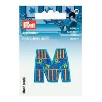Prym Iron On Embroidered Kids Letter Motif Applique Letter M - Blue & Multicoloured