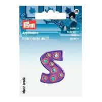 Prym Iron On Embroidered Kids Letter Motif Applique Letter S - Lilac & Multicoloured