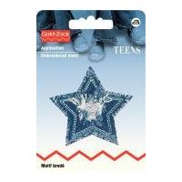 Prym Iron On Embroidered Motif Applique Silver Star for Jeans