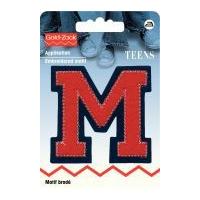 Prym Iron On Embroidered Alphabet Letter Motif Applique Red & Navy Blue - Letter M