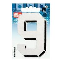 Prym Iron On Embroidered Number Motif Applique Small Number 9 - White