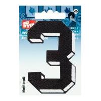 Prym Iron On Embroidered Number Motif Applique Small Number 3 - Black