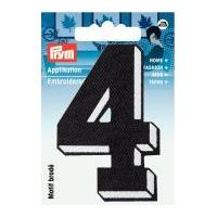 Prym Iron On Embroidered Number Motif Applique Small Number 4 - Black