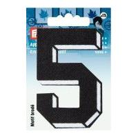 Prym Iron On Embroidered Number Motif Applique Small Number 5 - Black