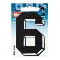 Prym Iron On Embroidered Number Motif Applique Small Number 6 - Black