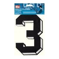 Prym Iron On Embroidered Number Motif Applique Large Number 3 - Black