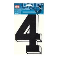 Prym Iron On Embroidered Number Motif Applique Large Number 4 - Black