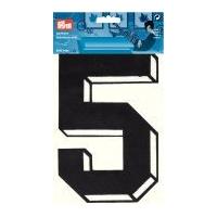 Prym Iron On Embroidered Number Motif Applique Large Number 5 - Black