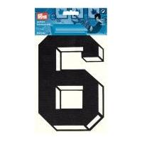 Prym Iron On Embroidered Number Motif Applique Large Number 6 - Black