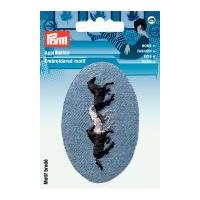 Prym Iron On Embroidered Applique Patch Denim Blue With Horses